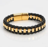 Titanium Silver Bracelet With Leather Design