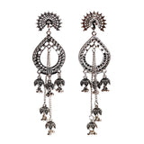 Gold Indian Long Hanging Jhumka Round Earrings Pair