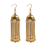 Silver Indian Long Hanging Jhumka Round Earrings Pair