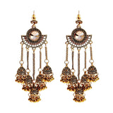 Gold Indian Long Hanging Jhumka Round Earrings Pair