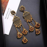Silver Indian Long Hanging Jhumka Round Earrings Pair