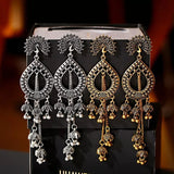 Gold Indian Long Hanging Jhumka Round Earrings Pair