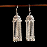 Silver Indian Long Hanging Jhumka Round Earrings Pair