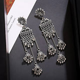 Silver Indian Long Hanging Jhumka Round Earrings Pair