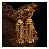 Silver Indian Long Hanging Jhumka Round Earrings Pair