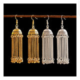 Silver Indian Long Hanging Jhumka Round Earrings Pair