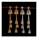 Silver Indian Long Hanging Jhumka Round Earrings Pair