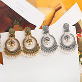 Gold Indian Long Hanging Jhumka Round Earrings Pair