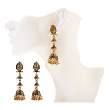 Gold Indian Long Hanging Jhumka Round Earrings Pair