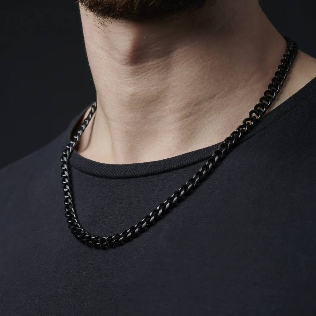 7mm Black Titanium Industrial Chunky Cuban Chain – HandTstudio - Main Image