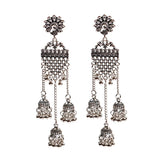 Silver Indian Long Hanging Jhumka Round Earrings Pair