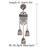 Silver Indian Long Hanging Jhumka Round Earrings Pair