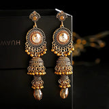 Gold Indian Long Hanging Jhumka Round Earrings Pair