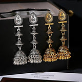 Silver Indian Long Hanging Jhumka Round Earrings Pair