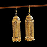 Silver Indian Long Hanging Jhumka Round Earrings Pair