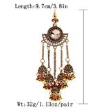 Gold Indian Long Hanging Jhumka Round Earrings Pair