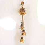 Gold Indian Long Hanging Jhumka Round Earrings Pair