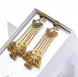 Silver Indian Long Hanging Jhumka Round Earrings Pair
