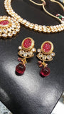 Rani Kundan Pendant Necklace & Red Crystals Earring Set