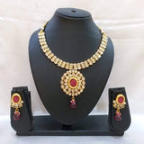Rani Kundan Pendant Necklace & Red Crystals Earring Set