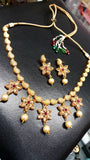 Rani Kundan Red Flower Necklace & Crystal Earring Set