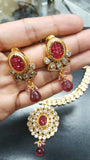 Rani Kundan Pendant Necklace & Red Crystals Earring Set