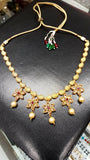 Rani Kundan Red Flower Necklace & Crystal Earring Set