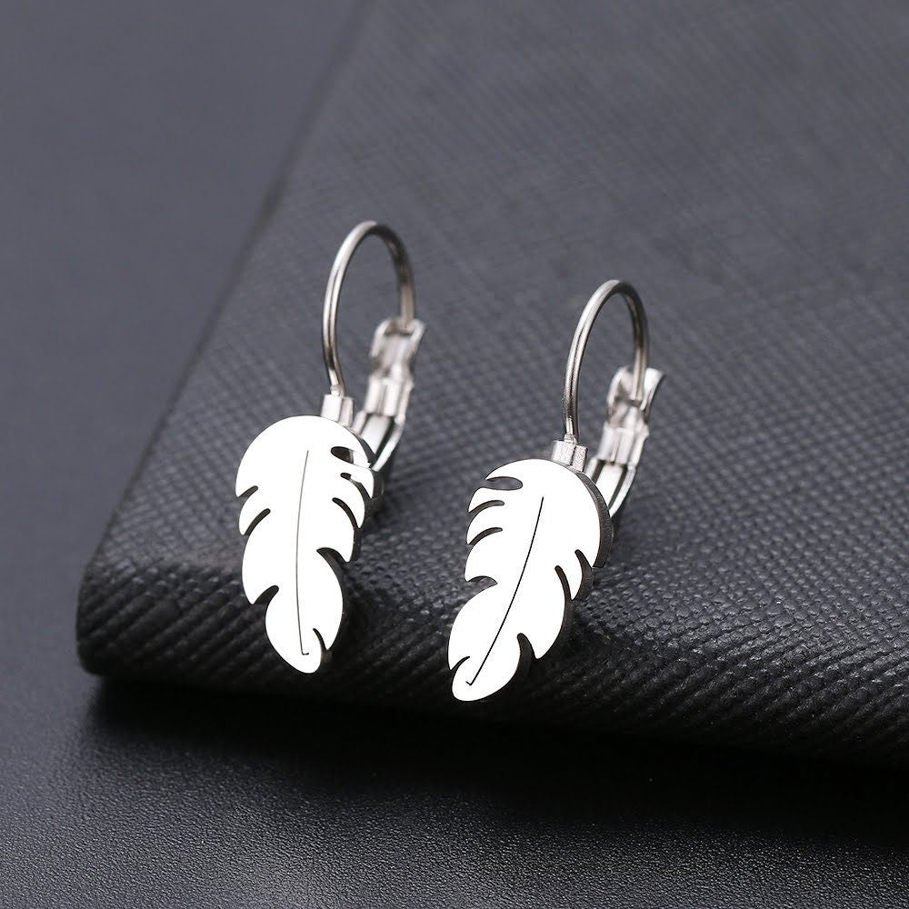 Titanium Silver Hoops Pair, Hypoallergenic, Sleeper, Feather