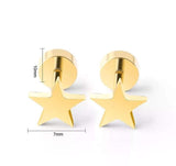 Titanium Gold Star Circle Back Screw on Studs, Pair, Hypoallergenic