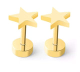 Titanium Gold Star Circle Back Screw on Studs, Pair, Hypoallergenic