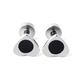 Titanium Silver Heart Circle Back Screw on Studs Pair, Hypoallergenic