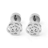 Titanium Silver Rose Circle Back Screw on Studs Pair, Hypoallergenic
