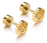 Titanium Silver Rose Circle Back Screw on Studs Pair, Hypoallergenic