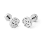Titanium Silver Rose Circle Back Screw on Studs Pair, Hypoallergenic