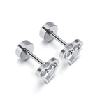 Titanium Silver Heart of Love Screw on Studs Pair, Hypoallergenic
