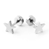 Titanium Silver Star Circle Back Screw on Studs, Pair, Hypoallergenic