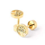 Titanium Silver Tree Of Life Screw on Studs Pair, Hypoallergenic