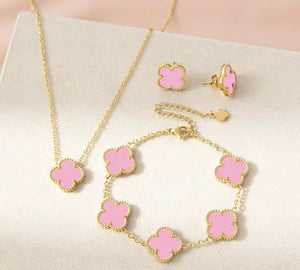 18k Gold Four Leaf Clover Jewelry Set