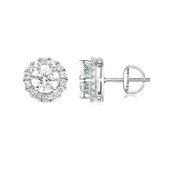 1.00 CT Lab Diamond Silver Stud Earrings in S925 With Screw Backing