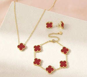 18k Gold Four Leaf Clover Jewelry Set