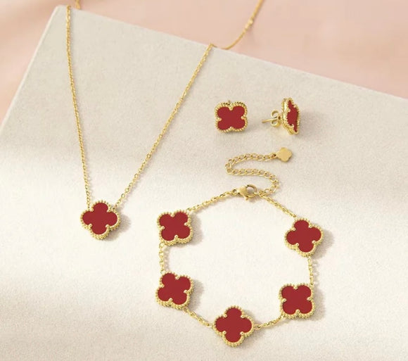 18K Titanium Gold Waterproof Four Leaf Clover Jewelry Set