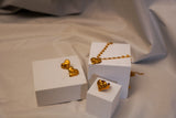 3pc Heart 18K Gold Titanium Chain, Earring, and Adjustable Ring Set