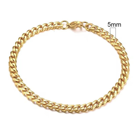 Titanium 18k Gold Miami Cuban Curb Chain Bracelet 5mm Width