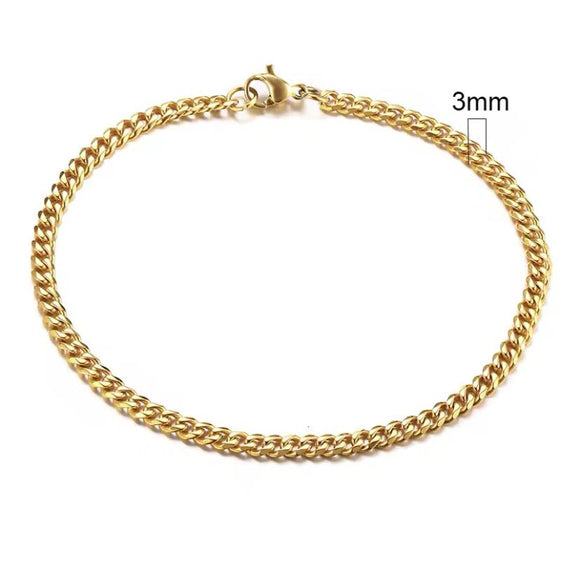 Titanium 18k Gold Miami Cuban Curb Chain Bracelet 3mm Width