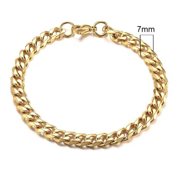 Titanium 18k Gold Miami Cuban Curb Chain Bracelet 7mm Width