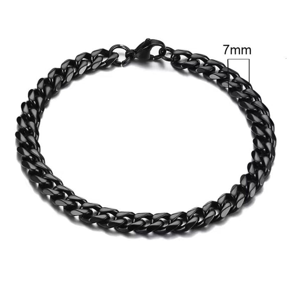 Titanium Black Miami Cuban Curb Chain Bracelet 7mm Width