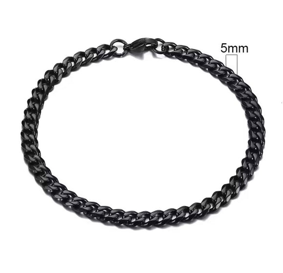 Titanium Black Miami Cuban Curb Chain Bracelet 5mm Width