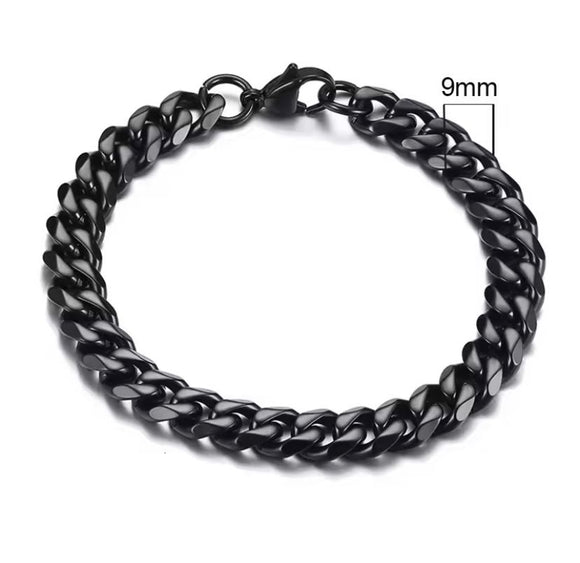 Titanium Black Miami Cuban Curb Chain Bracelet 9mm Width