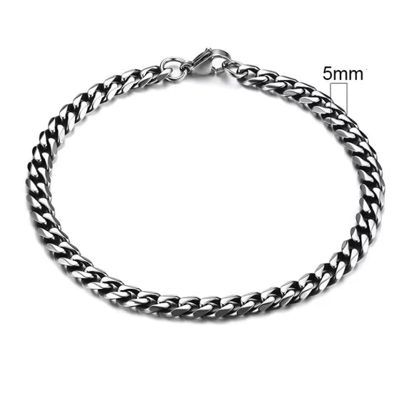 Titanium Silver Miami Cuban Curb Chain Bracelet 5mm Width