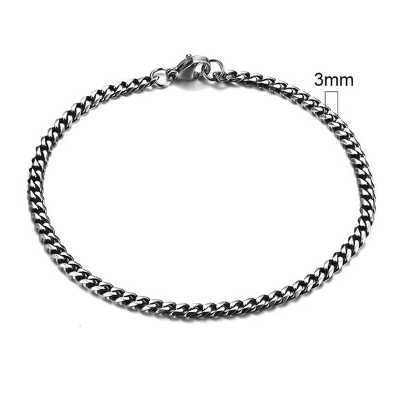 Titanium Silver Miami Cuban Curb Chain Bracelet 3mm Width